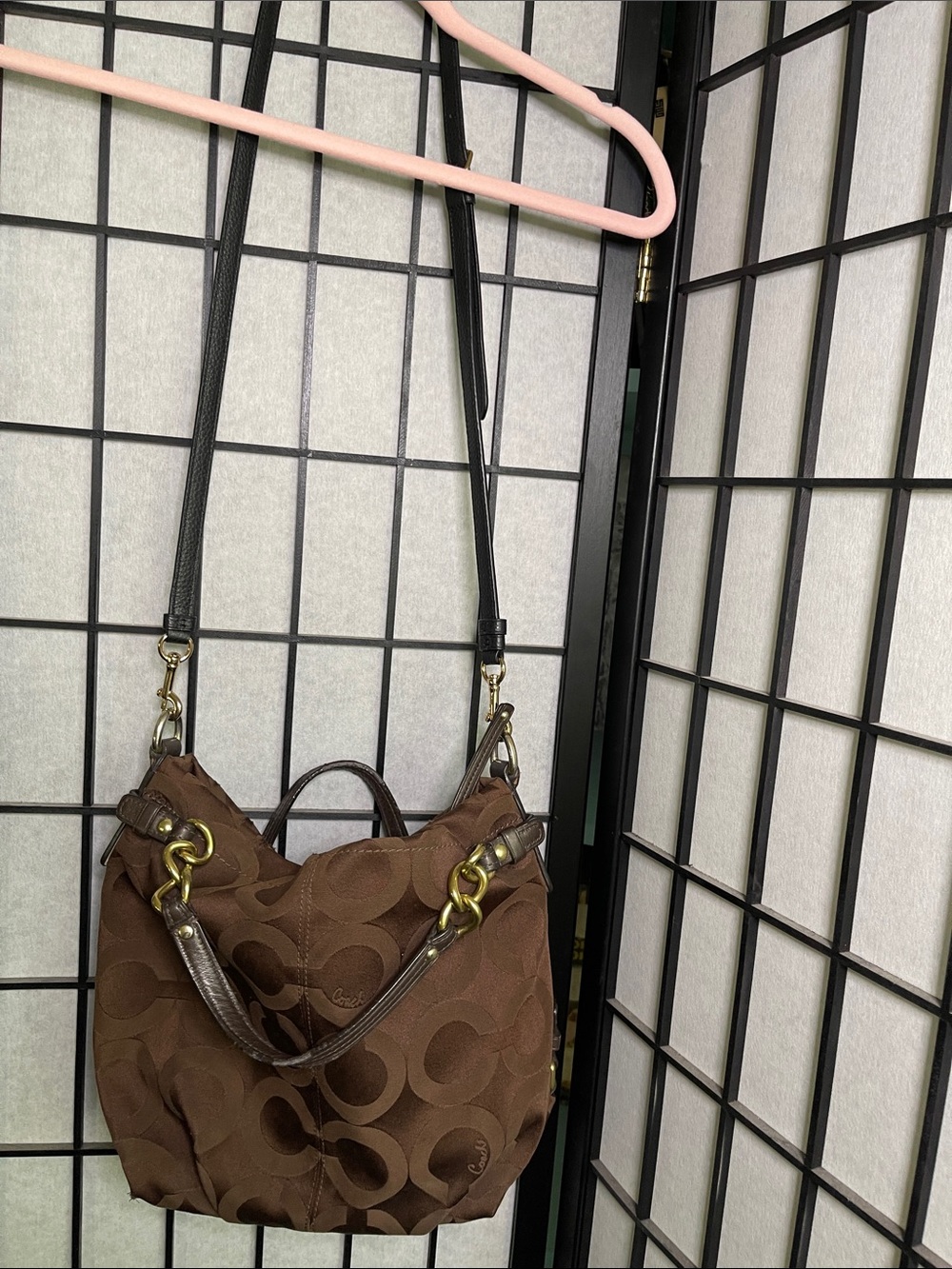 COACH  Brooke Op-Art brown canvas Shoulder Handbag.